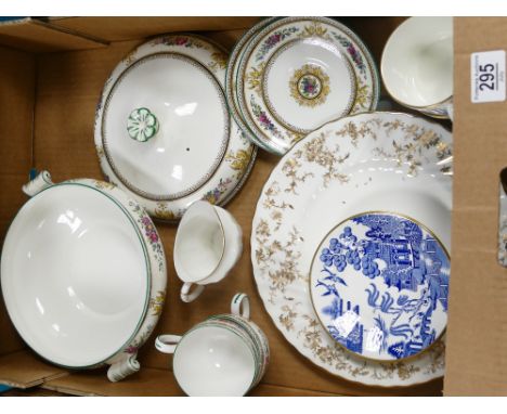 A mixed collection of items to include: Wedgwood floral tureen, cups and saucers, Coalport Willow part tea set and Royal Crow