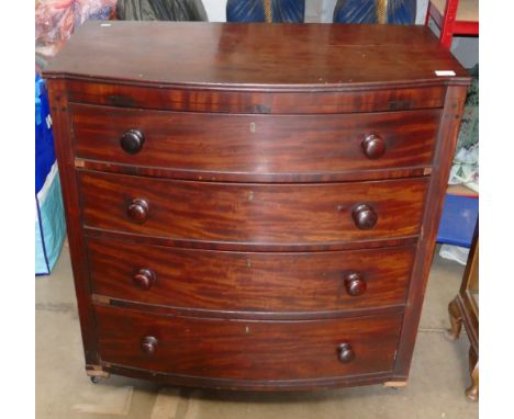 Victorian Bow Fronted Chest of 4 Drawers: width 94cm x depth 47cm x height 97cm