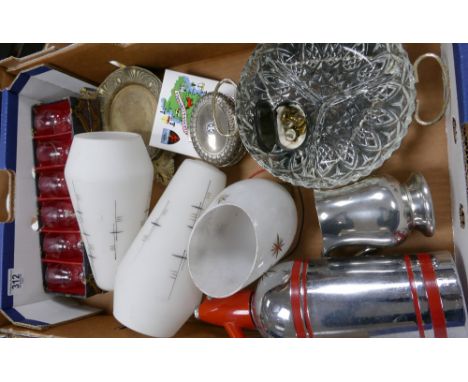 A mixed collection of items to include Mid Century light shades: Metal ware cuff links etc