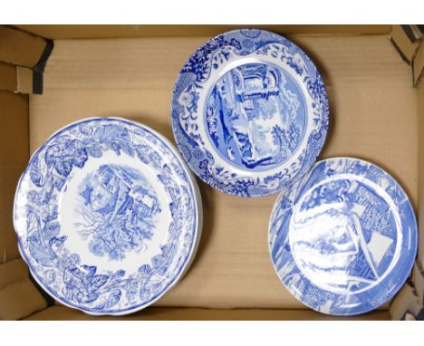 A collection of spode blue &amp; white plates: including Italian and rural scenes items (7)