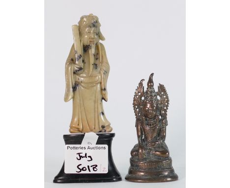 20th Century Soft Stone Oriental Figure: together with similar bronzed item(2)