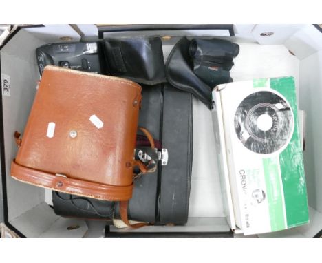 A mixed collection of items to include: Taylor Crown Green Bowls, Super Zenith Binoculars, Film Camera etc 