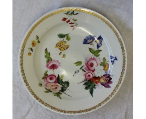 A Swansea dessert plate, painted with scattered flowers to the centre and a gilded border, Impressed mark and trident to the 