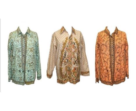 Senko Vintage Oriental Print Shirt &amp; 2 Indonesian Cotton Shirts labelled Ibu Bintang Negara (3) 