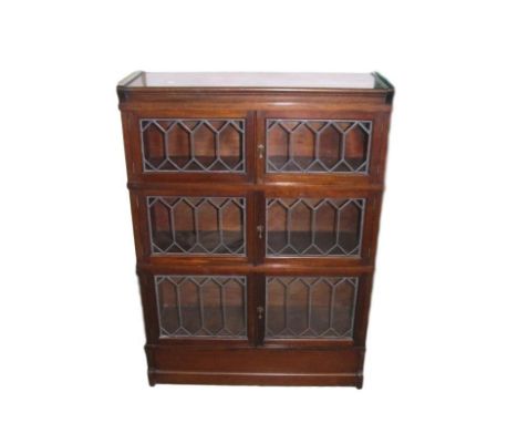 Simpoles Chapter Globe Wernicke Style Bookcase with 3 sections, leaded light hinged doors with brass drops, on shaped plinth 