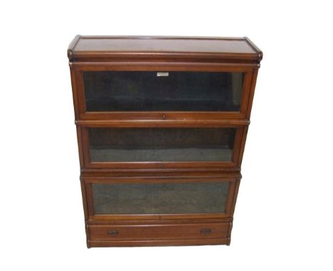 Globe Wernicke Bookcase on shaped base &amp; drawer, 3 glazed units over, caddy top 