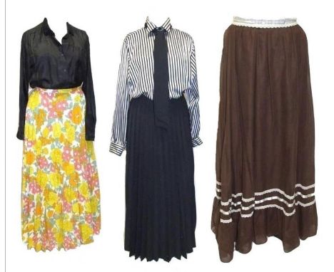 Vintage After Six by Ronald Joyce Brown Skirt size 14, English Lady Long Black Pleated Skirt size 13, Whisper Black/White Sat