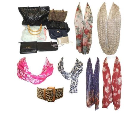 Ladies Handbags: Hobbs Marilyn Anselm Woven Black Leather, Fendi black leather, Gap Jeans, Ted Baker denim, etc., 6 scarves &