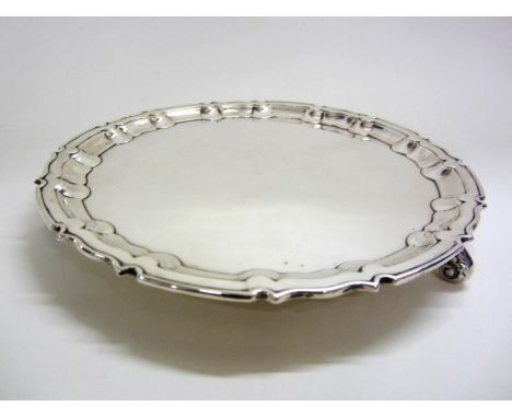 Silver Chippendale Border Salver on 3 scroll supports, William Hutton &amp; Sons Sheffield 1917 