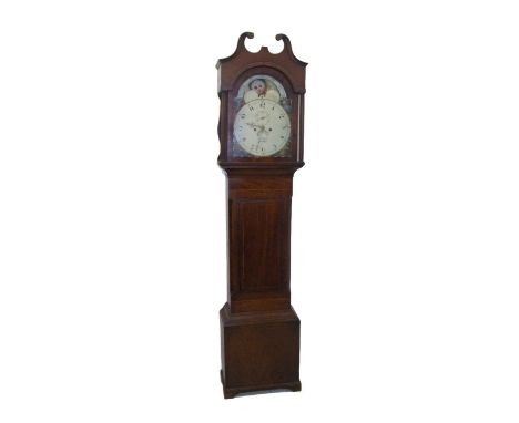 Mahogany Cased 8 Day Longcase Clock by Edmund Weight Dursley, painted dial with quadrants depicting continents, domed dial wi