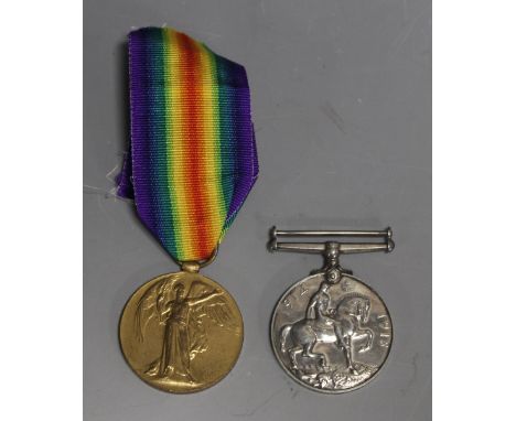 A WORLD WAR ONE BRITISH WAR MEDAL AND VICTORY MEDAL, marked "45994 Pte R Warring Oxf & Bucks L.I"