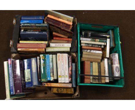 THREE BOXES OF BOOKS OF HISTORY INTEREST to include biographies of explorers, British historical figures, Samuel Pepys etcPle