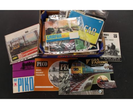  A BOX OF 1960'S AND LATER MODEL RAILWAY RELATED CATALOGUES ETC, for Bassett-Lowke, Playcraft, Graham Farish and Peco