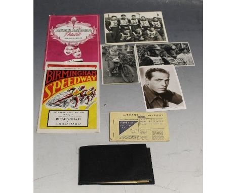 A SELECTION OF SPEEDWAY AND ENTERTAINMENT RELATED MEMORABILIA, to include a signed theatre programme, together with an autogr
