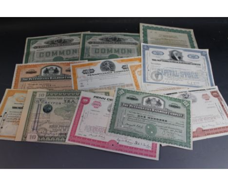 A COLLECTION OF VINTAGE SHARE / STOCK CERTIFICATES, to include "Cities Service Company", "The Pennsylvania Railroad Company",