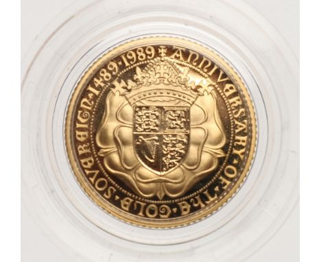 The Royal Mint UNITED KINGDOM Elizabeth II gold half sovereign 1989 proof 4g, commemorating the 500th anniversary of the firs