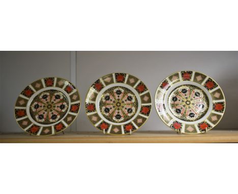 Royal Crown Derby - a trio of 1128 Imari side plates, 21.5cm diameter, first quality (3) 