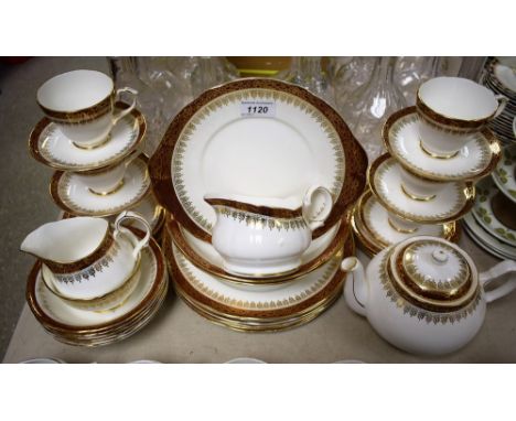 A Staffordshire Duchess Winchester pattern tea set for six, teapot, milk and sugar, teacups, saucers and plates, fruit set, q