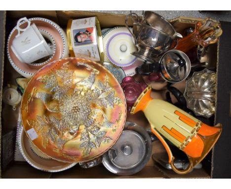 Ceramics, Glass and Metalware- Poole, Carnival, Cranberry, molded glass, Myott jug, etc