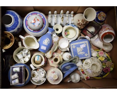 Ceramics - an early 20th century Chinese ginger jar decorated with coloured enamels; another, willow pattern; a Royal Crown D