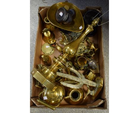 Metalware - a set of cast iron and brass scales; brass cactus; bells; jugs; etc.; quantity