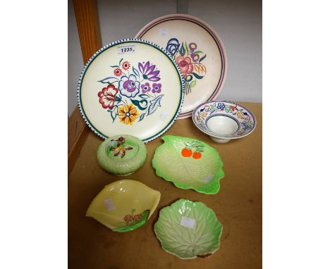 A Carltonware jam pot; two leaf dishes; a Beswick Strawberry dish; Two Poole platters; a Poole bowl