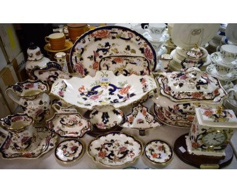 A large Mason's Mandalay pattern two handled soup tureen and cover, with ladle, associated stand; a large Mason's Mandalay pa