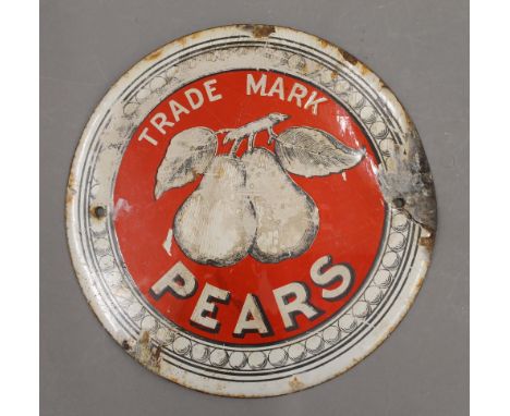 A Pears enamel advertising sign. 17.5 cm diameter.
