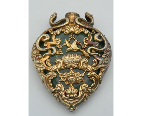 A silver gilt and jade scent bottle. 5.5 cm high.