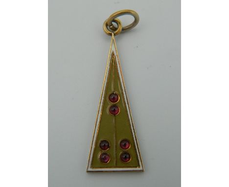 A Russian green enamel and garnet pendant. 4.5 cm high.