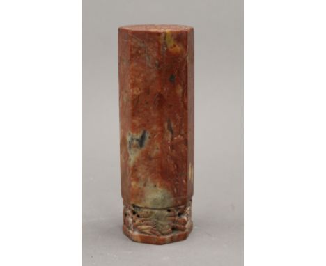 A large Chinese soapstone seal. 14.5 cm high.