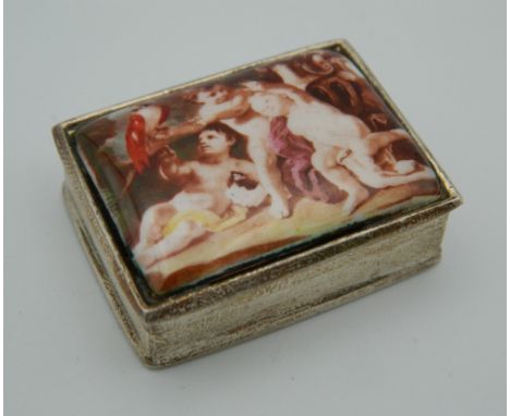 A silver and enamel pill box. 3.5 cm wide.