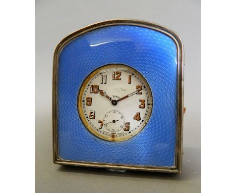 A Goliath pocket watch in an enamel and silver mounted case. Case 11.5 cm high, watch 6.5 cm diameter.