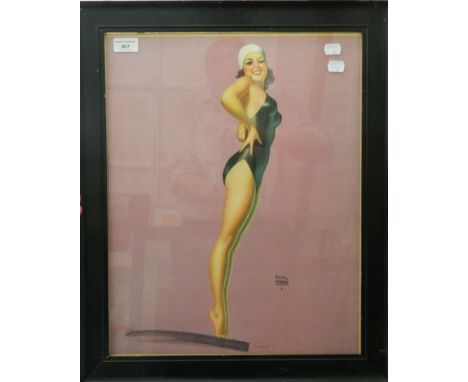 Earl Moran 1940s pin up, Watch This One, print, framed and glazed. 39.5 cm wide.