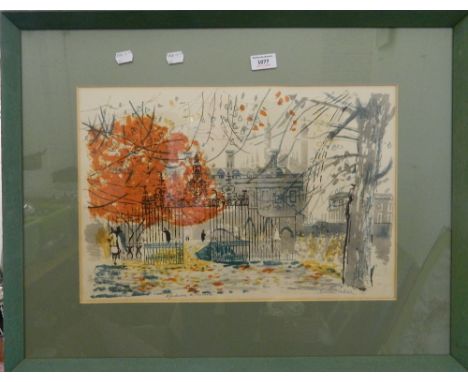 An Architectural View, coloured lithograph, indistinctly signed, framed and glazed. 48 cm wide.