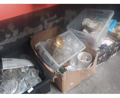 6 boxes of misc glassware, bowls, vases, plates, cups, etc 