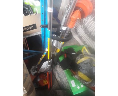 A garden hedge trimmer, a 5 in 1 petrol strimmer chainsaw, a Brushcutter multi tool 5 and brush cutter blade 