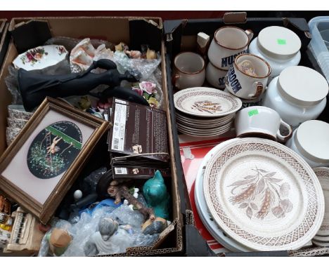 A box of pottery including soup mugs, storage jars,plates and saucers 