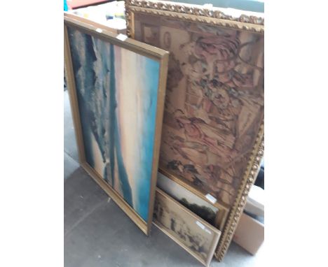 3 vintage prints and 1 vintage tapestry 