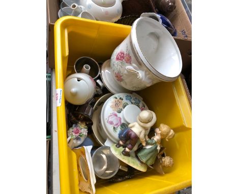 A box of mixed pottery, plated ware etc including Aynsley, Radford, Wedgwood etc 