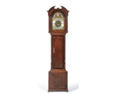 An Oak Eight Day Longcase Clock, signed Henry Brownbill, Leeds, circa 1780, broken arch pediment, fluted columns, mahogany cr