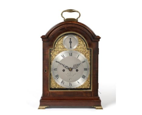 A Mahogany Striking Table Clock, signed Thos Turnbull, Whitby, circa 1790, mahogany veneered case with an arched top and carr