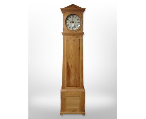 A 19th century Scandinavian pine longcase clock, pendulum, no weights, height 210 cm  