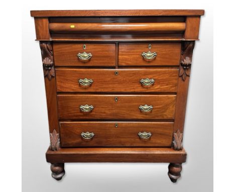 A Victorian mahogany six drawer Scotch chest, width 115 cm x 53 cm deep x 140 cm high 