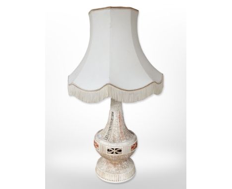 A contemporary pottery lamp base with shade, height 72 cm