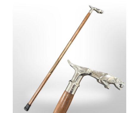 A walking stick with Jaguar mascot-style die cast metal handle