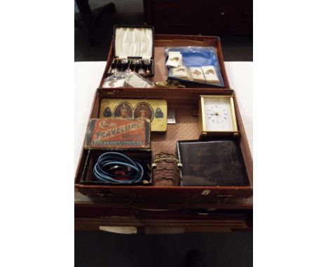 A mixed selection of items to include Players cigarette cards, a cased set of silver plated coffee bean spoons, a 1937 corona