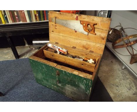 A scratch built vintage tool box with assorted tools