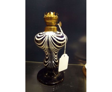 A Victorian French art glass oil lamp makers mark DF