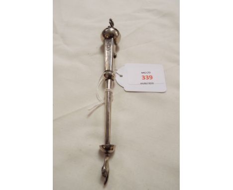A Russian silver ornamental pointer having prancing lion finial applied to an ornate orb, tapering body with figural hand